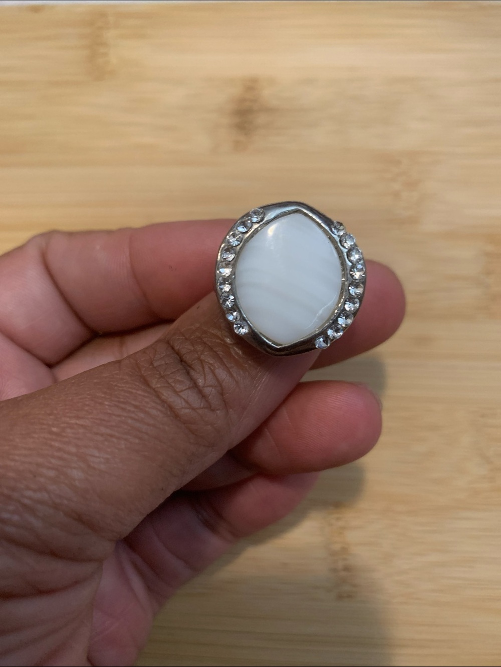 Elegant White Stone and Crystal Halo Statement Ring